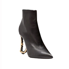 Sculptured Heel Asymmetric Leather Ankle Boots