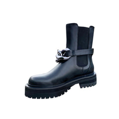 Chain Embellished Leather Ankle Boots