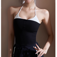 Yoga Pilates Bi-Color Button Fitted Sports Bra