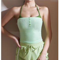 Yoga Pilates Bi-Color Button Fitted Sports Bra