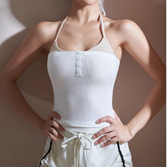 Yoga Pilates Bi-Color Button Fitted Sports Bra