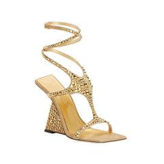 Diamante Ankle Strap Wedged Heel Sandals