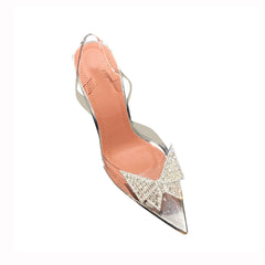 Diamante Butterfly PVC Mid Heel Sandals - 7cm