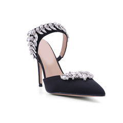 Diamante Strap Satin High Heel Mules Sandals