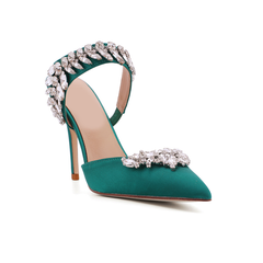 Diamante Strap Satin High Heel Mules Sandals