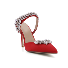 Diamante Strap Satin High Heel Mules Sandals