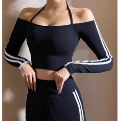 Yoga Pilates Off-Shoulder Fitted Fitness Top