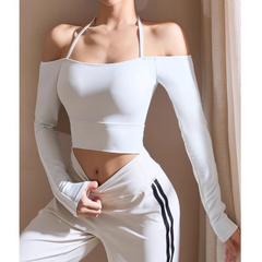 Yoga Pilates Off-Shoulder Fitted Fitness Top