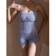 Yoga Pilates Striped Fitted Bodysuit Activewear