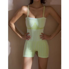 Yoga Pilates Striped Fitted Bodysuit Activewear