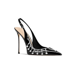 Diamante Fringed Mid Heel Sandals - 8cm