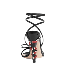 Snake Embellished Ankle Strap High Heel Sandals