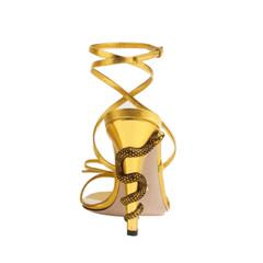Snake Embellished Ankle Strap High Heel Sandals