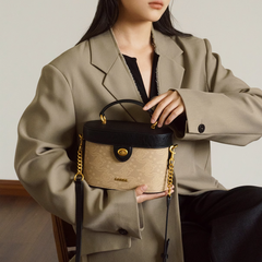 Metal Lock Leather Box Bag