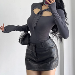 Lace Up Long Sleeves Top