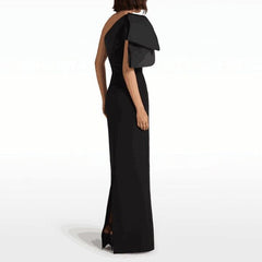 Bow Asymmetric Shoulder Evening Dress Gown