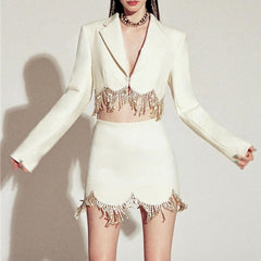 Diamante Fringed Cropped Blazer