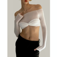 Off-Shoulder See-Through Cropped Top