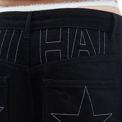 Star Detailed Wide Leg Denim Jeans