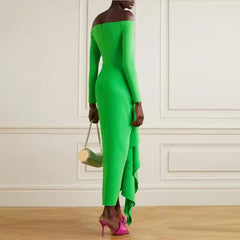 Off-Shoulder Ruffled Evening Dress Gown