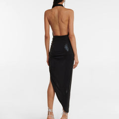 Cut Out Asymmetric Hem Evening Dress Gown