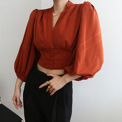 Puff Sleeves Cropped Shirt