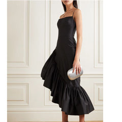 Ruffled Asymmetric Hem Evening Dress Gown