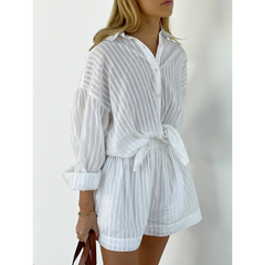 Striped Long Sleeves Shirt And Mini Shorts