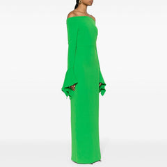 Off-Shoulder Bell Sleeves Evening Dress Gown
