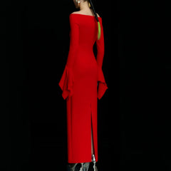 Off-Shoulder Bell Sleeves Evening Dress Gown