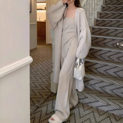 Knitwear Tube Top And Wide Leg Pants And Cardigan