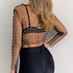 Pearl Embellished See-Through Top