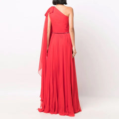 One Shoulder Fold Hem Evening Dress Gown