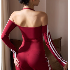 Yoga Pilates Off-Shoulder Fitted Fitness Top