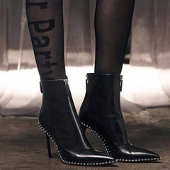 Twin Zip Studded Leather Ankle Boots - 9cm