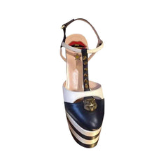 Striped T-Strap High Heel Platform Sandals