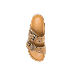 Buckled Studded Suede Flat Slippers Slides