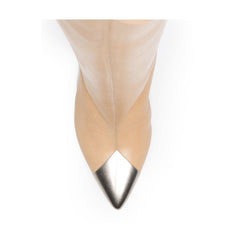 Metal Plated Leather Knee High Boots