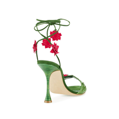 Flower Embellished Lace Up High Heel Sandals