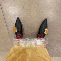 Metal Embellished Leather Flat Loafers