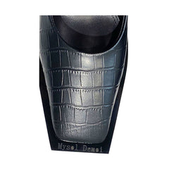 Square Toe Leather Mid Heel Pumps