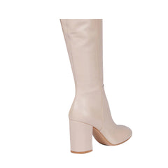 Block Heel Leather Knee High Boots