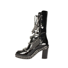 Chain Embellished Biker Ankle Boots