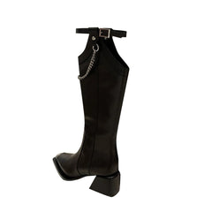 Metal-Plated Chain Embellished Knee High Boots