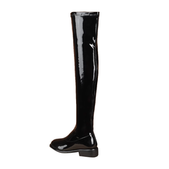 Patent Leather Flat Knee High Boots