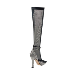 Diamante Stiletto Heel Mesh Knee High Boots