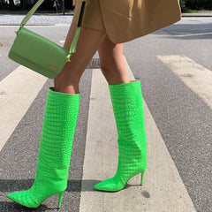 Stiletto Heel Leather Knee High Boots