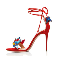 Butterfly Embellished Lace Up High Heel Sandals -