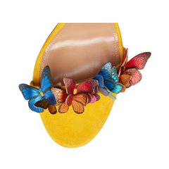 Butterfly Embellished Lace Up Mid Heel Sandals - 7