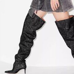 Diamante Stiletto Heel Over The Knee Boots - 8.5cm